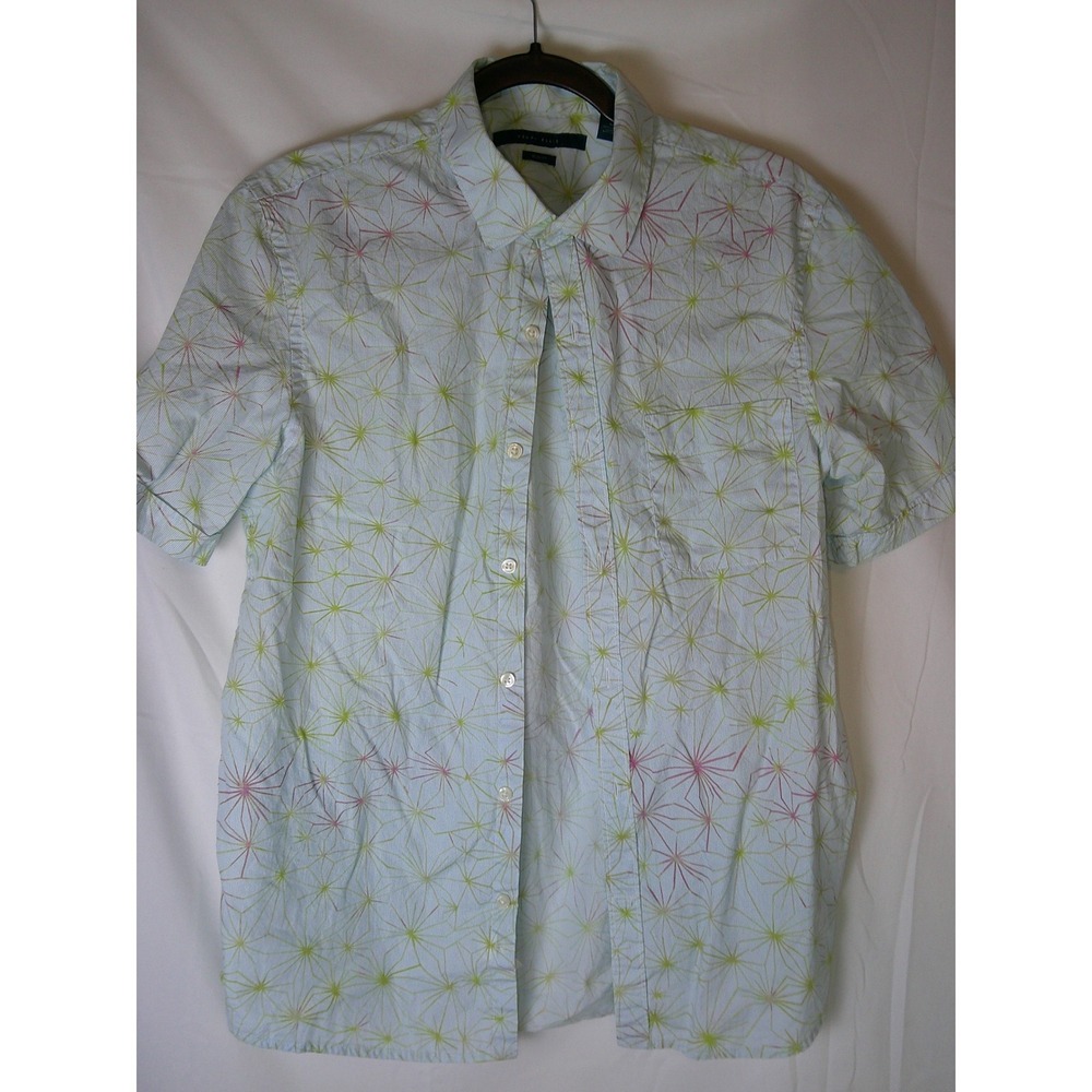 Perry Ellis Mens Slim Fit Short Sleeve Button Down Shirt Geometric‎ Print Blue M